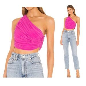 Norma Kamali Diana Crop Top One Shoulder Pink Revolve Size XS